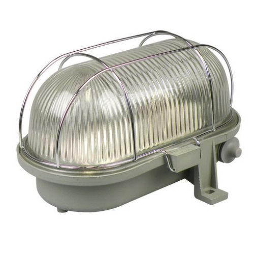 Afbeeldingen van *Bulleye 195mm E27 glas + stalen korf IP44 grijs Voor E27 Led lampen 16,99