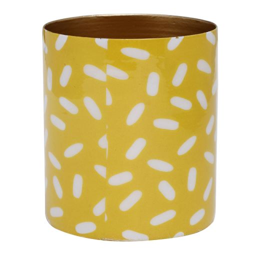 Afbeeldingen van Set 2 wax.houder dots geel, GM211, 8cm hoog, iron